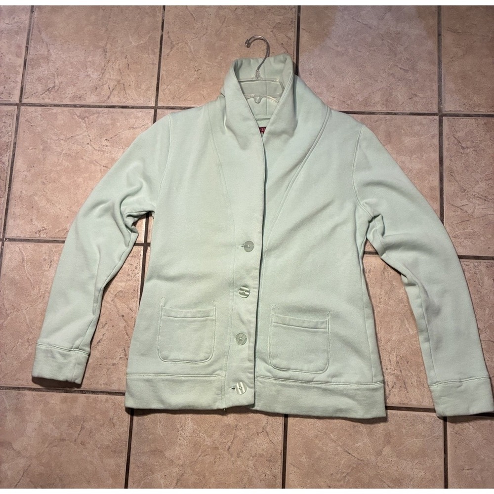 Merona Women's Button Up Blazer Jacket Size Medium Peacoat Light Blue Cozy Fit
